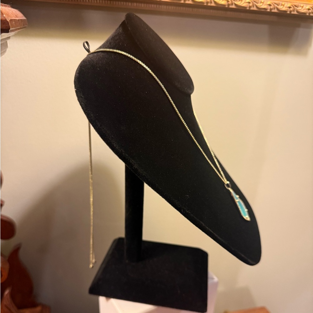 Vintage Kendra Scott Alex Gold Necklace w/ Teal Illusion Stone Adjustable 18” - Picture 3 of 9